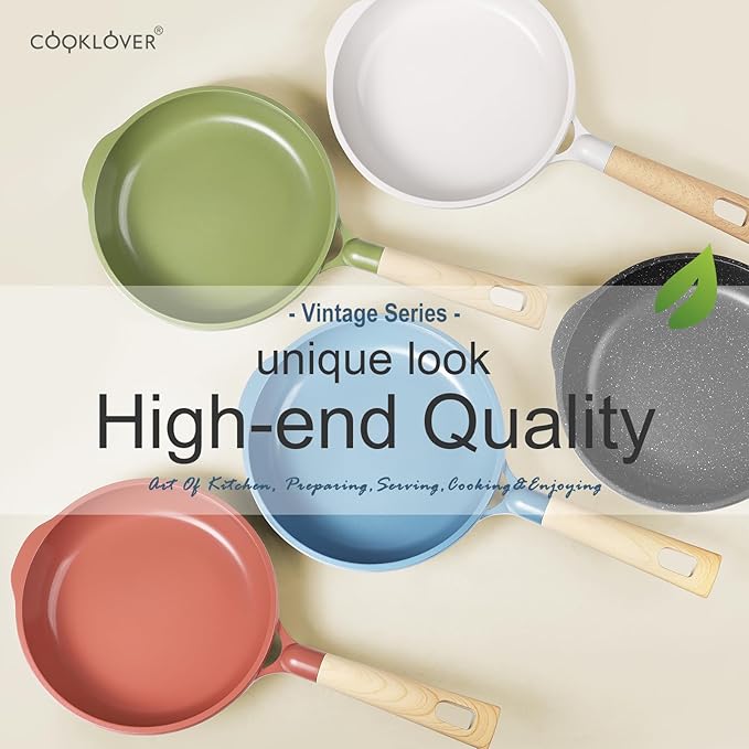 COOKLOVER Nonstick Frying Pan 100% PFOA Free Cookware Induction Skillet Stir Fry Pan (Cream white, 7.9 inch)