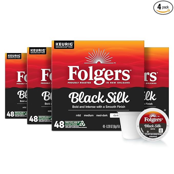 Folgers Black Silk Dark Roast Coffee, 192 Keurig K-Cup Pods