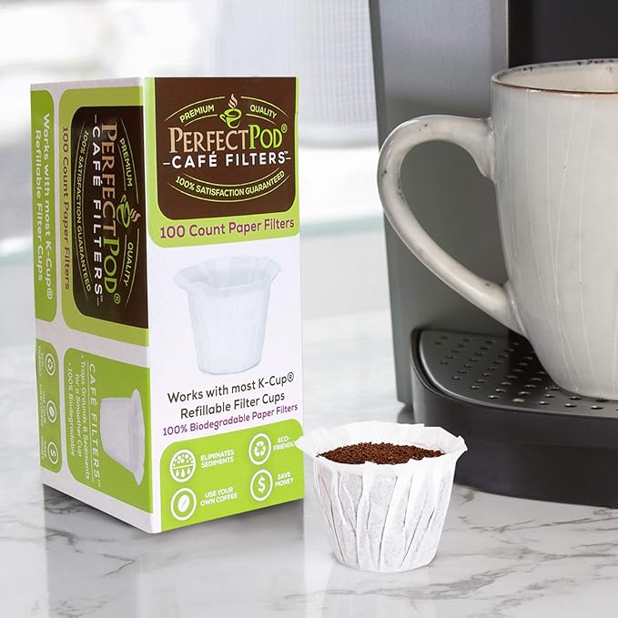 Cafe Filters Paper Liners for Reusable K Cup Coffee Pods by Perfect Pod - Fits All Brands, Compatible With All Refillable Capsules - Disposable Paper Filters (500-Ct)