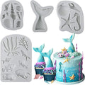 Sakolla 4 Pcs Marine Theme Silicone Fondant Molds, Mermaid Tail Seashell Conch Starfish Shape Silicone Molds for Cake Decoration, Chocolate, clay, Crafting