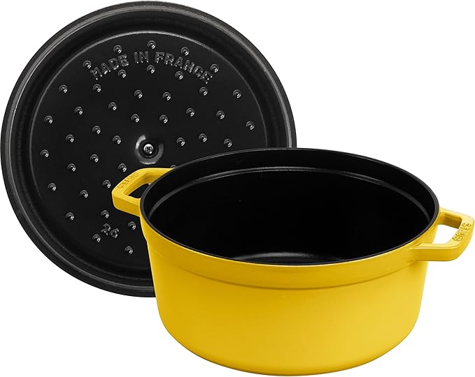 Staub Cast Iron Round Cocotte, Dutch Oven, 5.5-quart, serves 5-6, Made in France, Citron