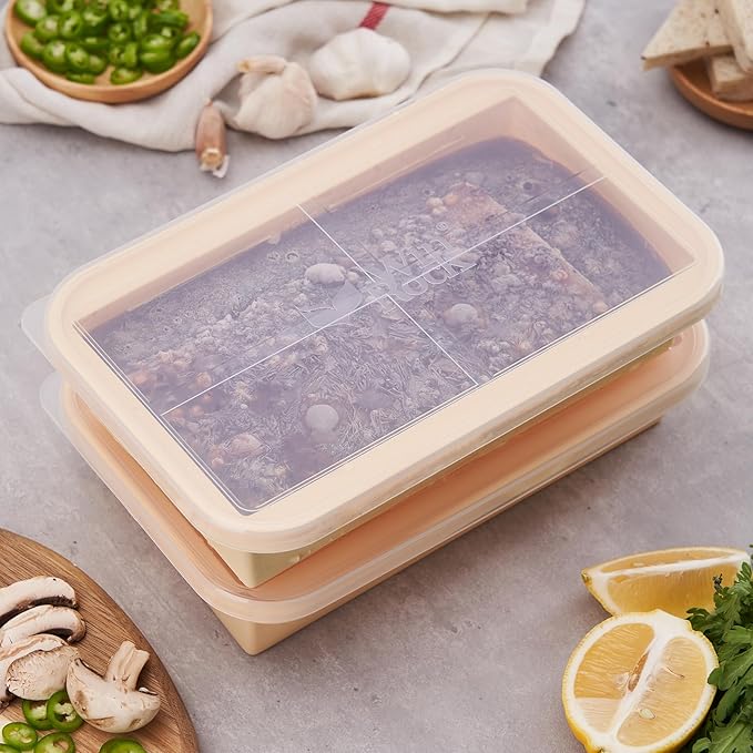 Super Ice Cube Tray 6 Cups Huge Ice Big Silicone Freezing Mold with Lid, for Soup&Meal, Prep Food Leftovers Freezer Storage Container, for Ice bath, 2Pack