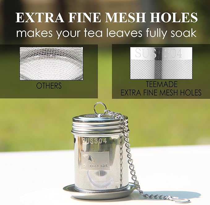 2Packs Tea Filter,Cooking Infuser with Extra Fine Mesh Tea Ball Strainers Threaded Connection 304 Stainless Steel with Extended Chain Hook to Brew Loose Leaf Tea,Spices & Seasonings