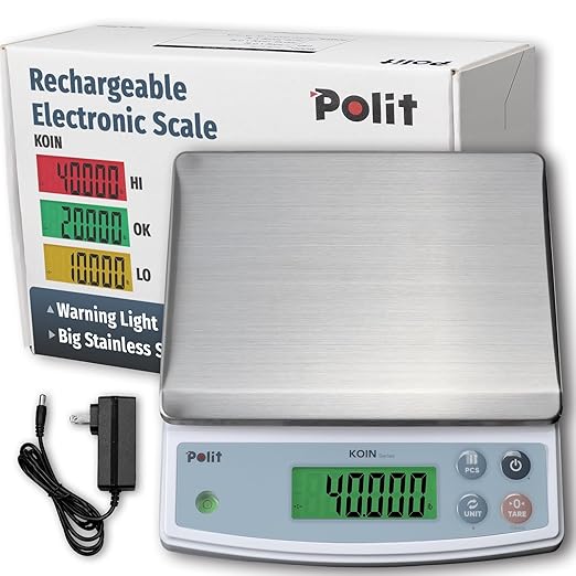 Polit Digital Food Scale KOIN 40lb/18kg Rechargeable Kitchen Weight Scale with Display Indicator, Grams & Ounces Precision Baking Scale for Cooking, Meal Prep, Packing, Large Kitchen Scale 1g/0.05oz
