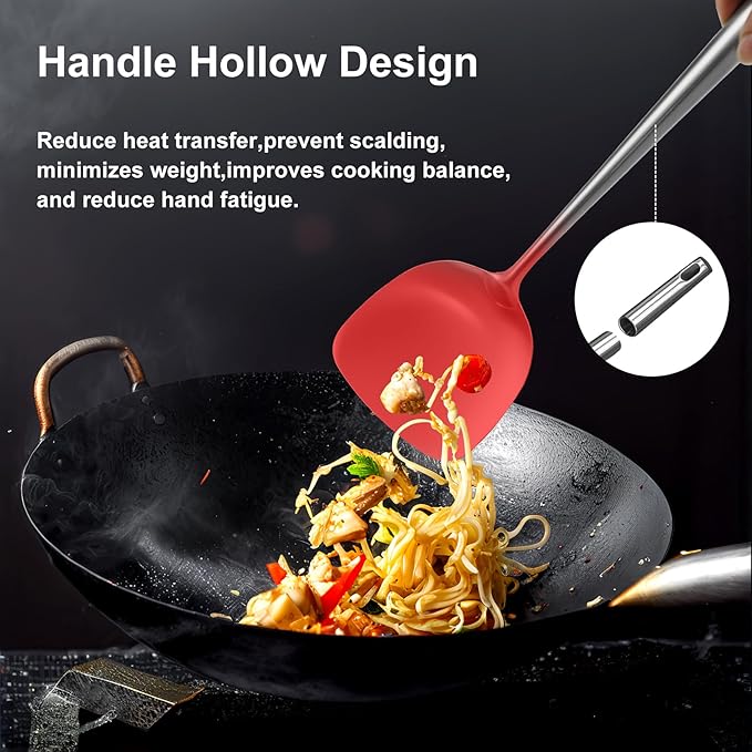 18/10 Stainless Steel Kitchen Utensils Set,9 Pcs Professional All Metal Cooking Utensils Set with Wok Spatula,Soup Ladle,Skimmer,Slotted Spatula Turner,Spaghetti Spoon,Large Spoon(Dishwasher Safe)