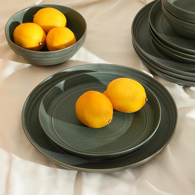 Stone Lain Elio 24-Piece Dinnerware Set Stoneware, Plates and Bowls Set, Dish Set for 8, Green