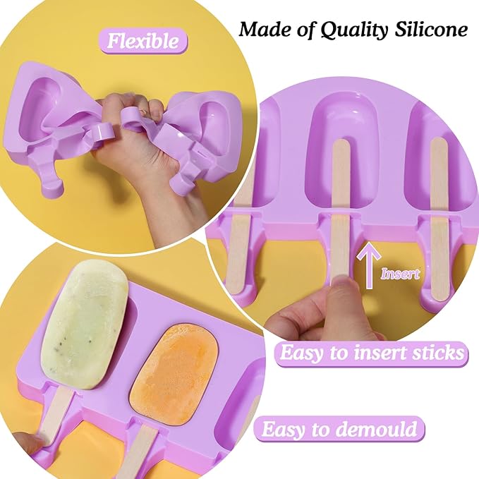 Ozera Popsicles Molds, 2 Pack Silicone Cake Pop Molds Reusable Popsicle Maker Ice Pop Cakesicle Molds with 50 Wooden Sticks & 50 Popsicle Bags for Homemade DIY Popsicles