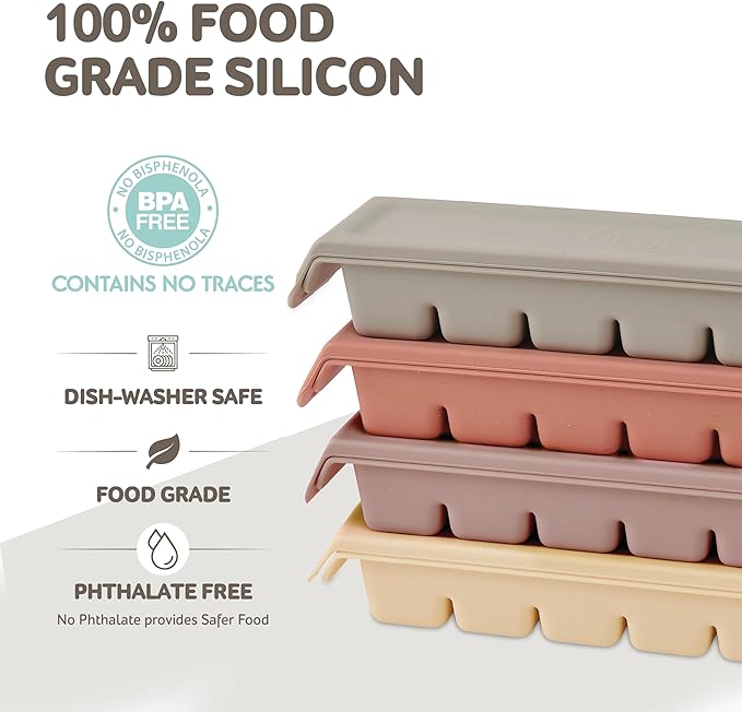 Silicone Freezer Trays with Lid,2ea 1oz 6 Section-Leak Proof Silicone Freezer molds for Homemade Baby Food Breastmilk, Purees, Vegetables, Fruit, Baby Food Jars Ice Tray with Lid BPA Free Beige
