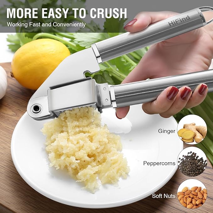 Stainless Steel Garlic Press Disassembly Garlic Mincer, Crusher & Peeler Kitchen Tool Professional Easy-Squeeze Rust Proof Easy Clean Garlic Press (Mirror Polishing Head)
