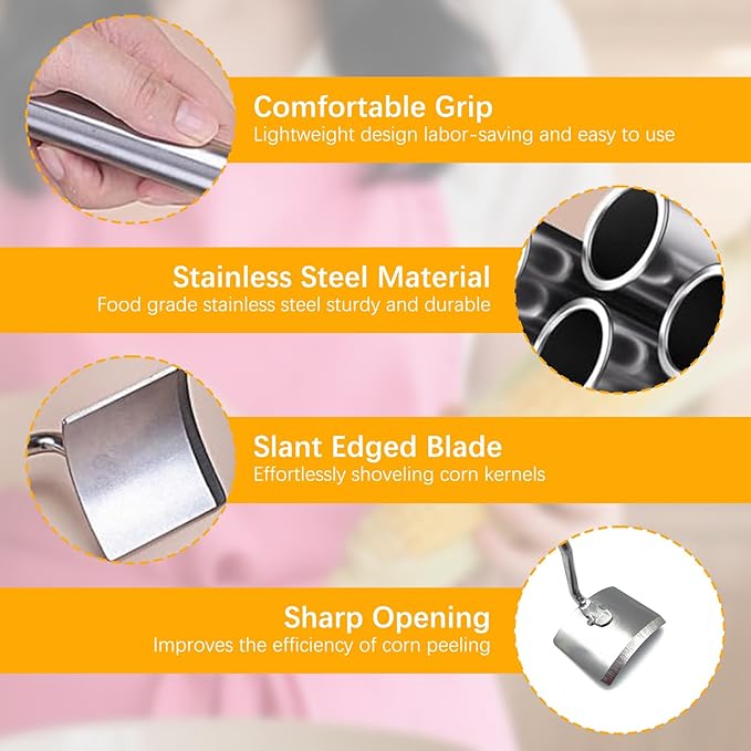 Corn Cob Stripper,2025 NEW Long Handle Stainless Steel Corn Stripping Tool,Fast Corn Peeler for Corn,Suitable for Home Kitchens, Restaurant Chefs, Outdoor Dining Enthusiasts(2PCS)