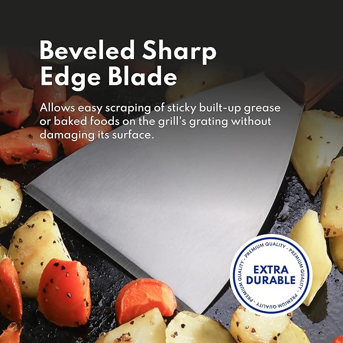 New Star Foodservice 38309 Wood Handle Slant Edge Grill Scrapers, 4 by 8.5-Inch