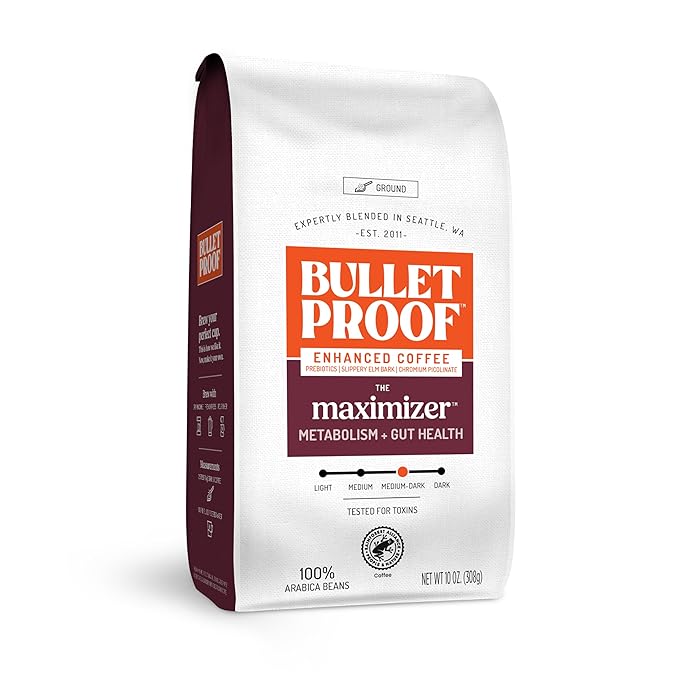 Bulletproof The Maximizer Ground Coffee, 10 Ounces, Clean Coffee with Prebiotics, Metabolism and Gut Health Support, Packaging May Vary