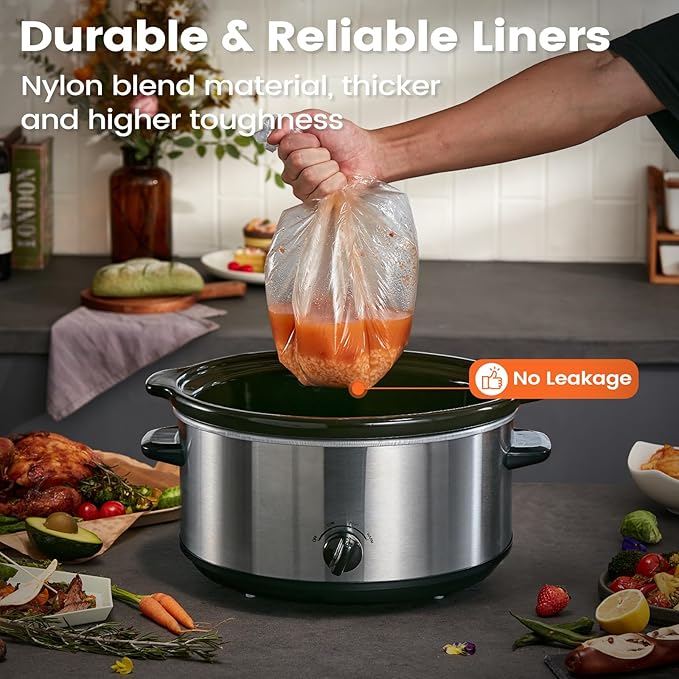 Slow Cooker Liners, Hotensil 14"x 22" 10 Count Cooking Bags Large Size Disposable Pot Liner, Fit 6QT to 10QT for Slow Cooker Cooking Trays, Multi-Purpose Durable Liners Plastic Bags, BPA Free