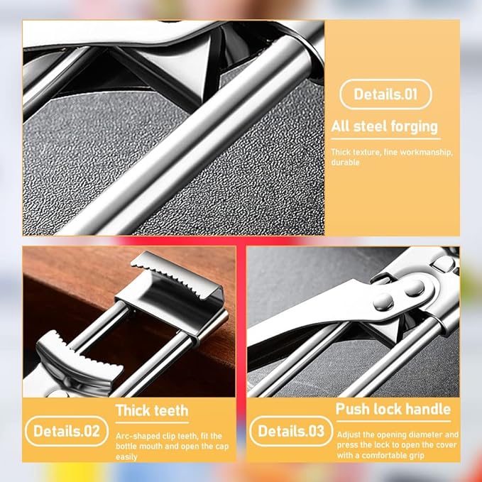 Adjustable Multifunctional Stainless Steel Can Opener, 2026 New Stainless Steel Can Opener Bottle Jar Lid Gripper Household Kitchen Tool, Manual Jar Bottle Opener Kitchen Accessories (2 Pcs)