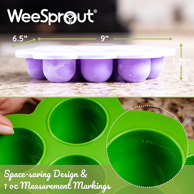 WeeSprout Silicone Baby Food Freezer Tray with Clip-on Lid - Perfect Storage Container for Homemade Baby Food, Vegetable & Fruit Purees, and Breast Milk (Bright Red, Ten 1.5 Ounce Sections)