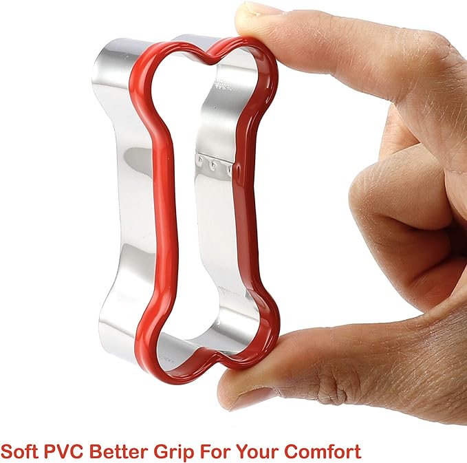 3-Piece Dog Bone Cookie Cutters Set - Dog Treats Cutters, Bone Shapes, 2.4" to 3.9" Soft PVC Coated