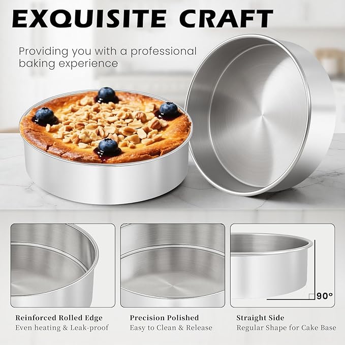 6 Inch Cake Pan - 3PCS Stainless Steel Smash Cake Baking Pans Tins, Round Bakeware for Party Birthday Wedding, Mirror Finish & Dishwasher Safe