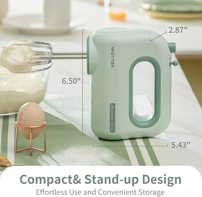 300W Compact Lightweight Electric Hand Mixer, with Powerful Quiet DC Motor for Baking, Cake, Brownies, Cookie Dough, Ideal for Home Kitchen (Green)