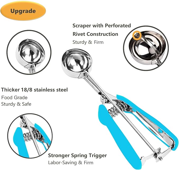 Cookie Scoop, Ice Cream Scoop, 1.5 Tbsp/ 23ml/ 0.7 oz Cookie Scoops for Baking, 18/8 Stainless Steel Cookie Scooper for Baking, Cookie Dough Scoop, Ice Cream Scooper with Trigger Release (Blue)