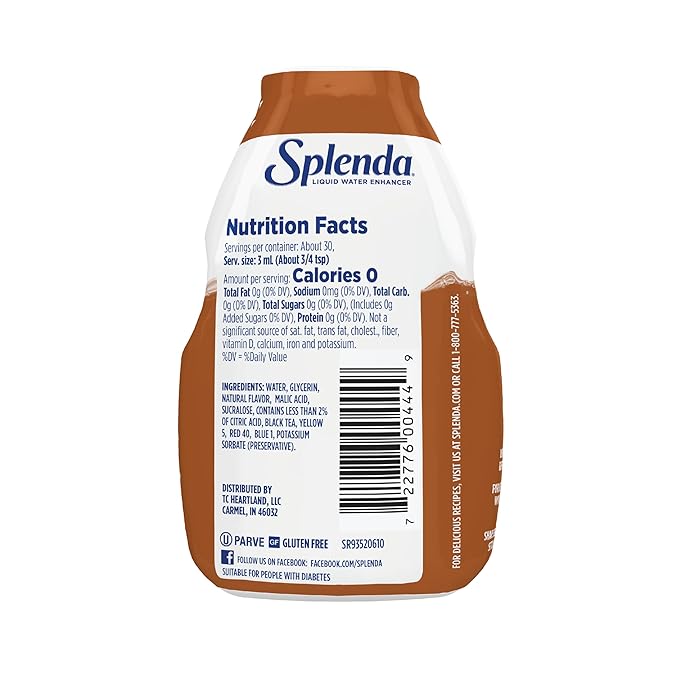 SPLENDA Liquid Water Enhancer Drops, Sugar Free, Zero Calorie, Natural Flavor, Concentrated Drink Mix, 3.11 Fl Oz Each Bottle (Sweet Tea, 2 Pack)
