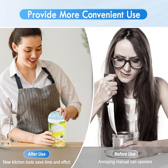 HuiJuKeJi Electric Can Opener, Rechargeable Automatic Can Opener for Seniors with Arthritis, One-Touch Hands-Free Can Opener for Almost Can Sizes, Smooth Edge & Food-Safe Kitchen Gadgets-Blue