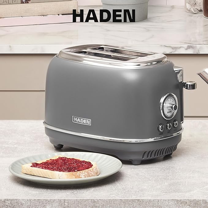 Haden Chelsea 2 Slice Wide Slot Toaster with Adjustable Browning Control, Grey & Chrome