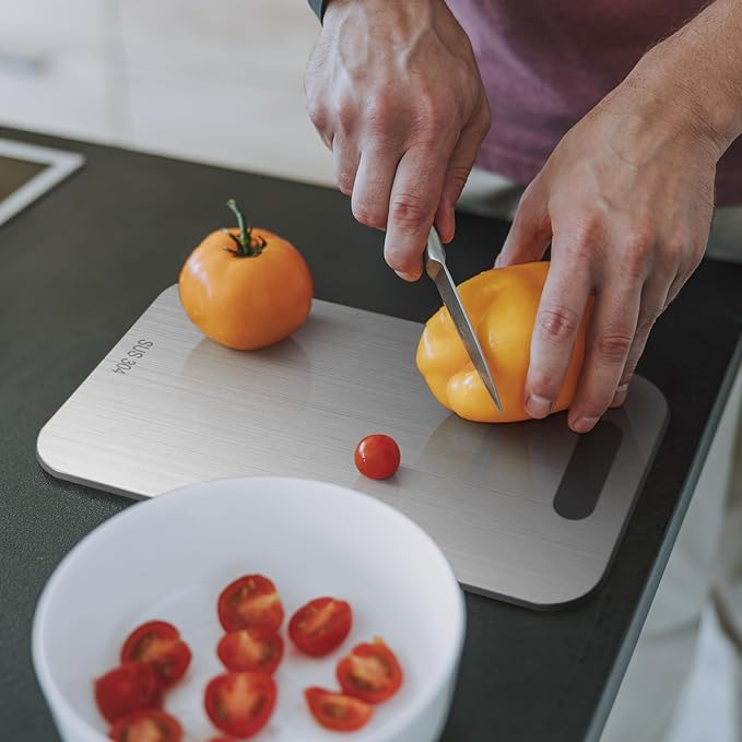 3 Pcs Stainless Steel Cutting Board for Kitchen 304 Steel Chopping Dishwasher Safe Metal Cutting Board Set for Kitchen Meat Fruit Vegetable (15.4''x11'',13.4"x9",11.8"x7.9")