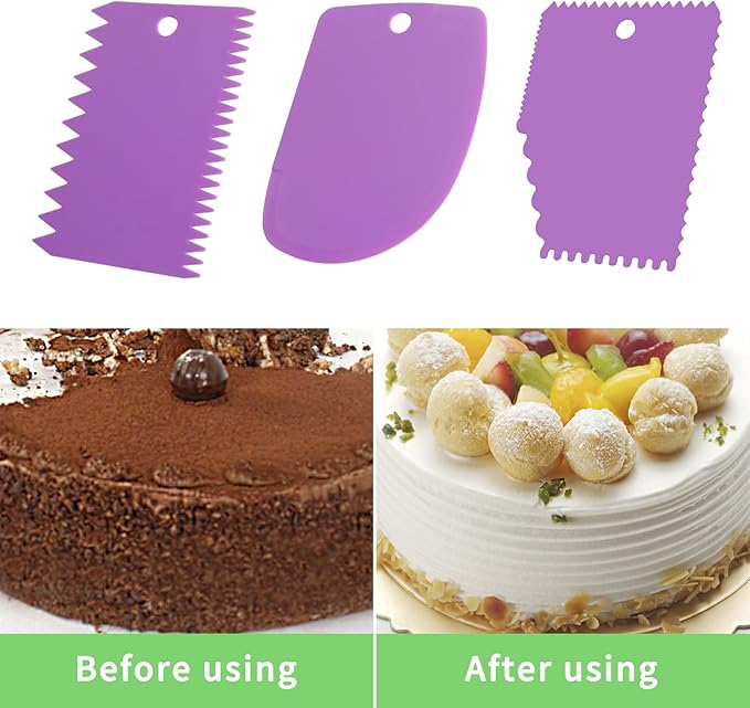 Cake Scraper, Cake Smoother Scraper Set, Dough Scraper Icing Scraper Polisher Tool, Cake Decorating Comb, Icing Smoother Plastic Sawtooth Cake Icing Kitchen Baking Cake Edge (Purple)