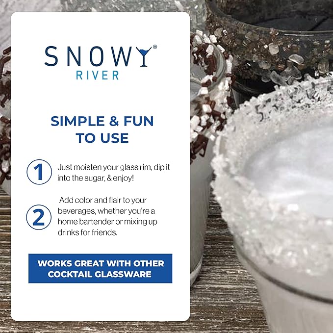 Snowy River Clear Cocktail Sugar - - Vibrant Naturally Colored Sugar for Cocktail Rimming, Baking & Decorating, Medium Crystal (8oz, Medium Crystal)