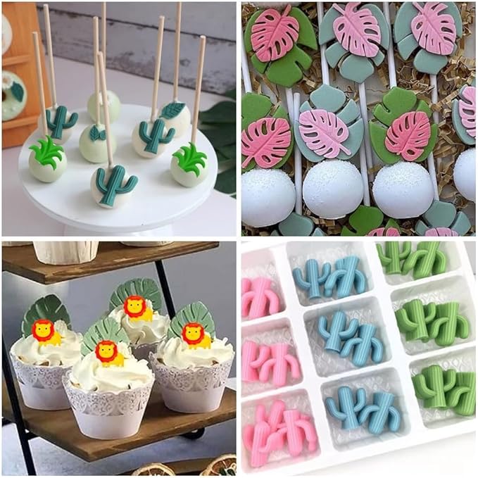 Tropical Flowers Leaves Mold,Animal Silicone Mold,Plumeria Hibiscus Flower Monstera Leafage Chocolate Molds Cactus Fondant Mould for Cake Candy Cupcake Pudding Hawaiian Party Decoration