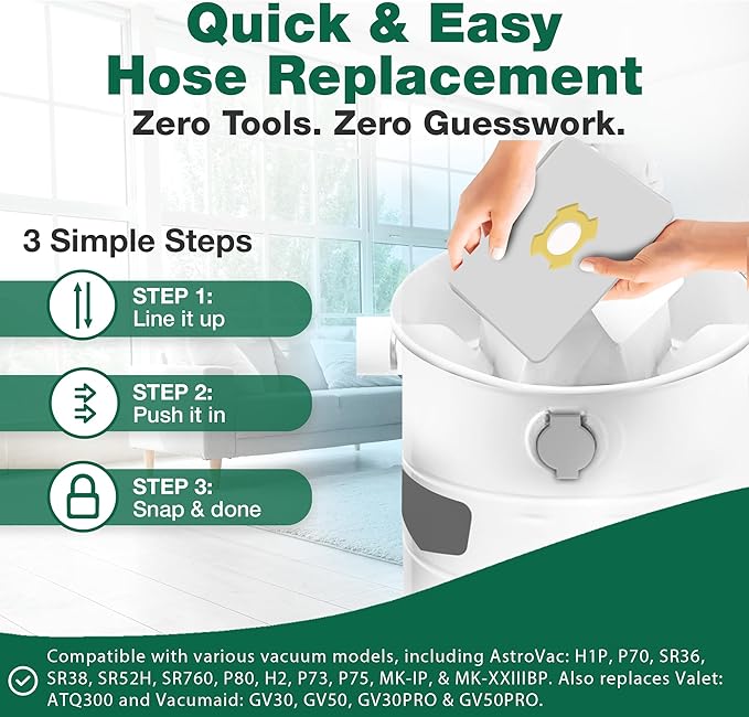 9 Valet & VacuMaid Vacuum Bags Compatible with AstroVac, Part # HPB2HPK & HPB2H, Fits Models: H1P, P70, SR36, SR38, SR52H, ATQ300, GV30, GV50, GV30PRO & GV50PRO (9 Pack)- by Think Crucial