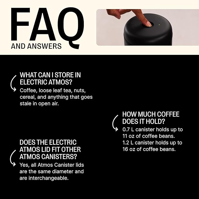 Fellow Atmos Electric Vacuum Canister & Storage Container - Airtight Coffee & Food Storage Containers - Coffee Containers - (Matte Black, 0.7 Liter)