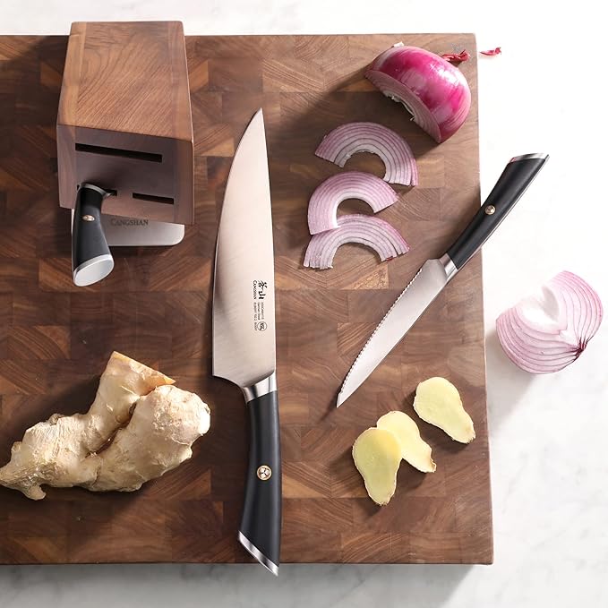 Cangshan ELBERT Series German Steel Forged 4-Piece HUA Knife Block Set, Acacia (Black)