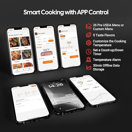 INKBIRD WiFi Wireless Meat Thermometer with 360°Readable LCD Standalone Base，4 Probes Digital Food Meat Thermometer with Remote Control for BBQ, Grill, Oven, Smoker, Rotisserie, Kitchen