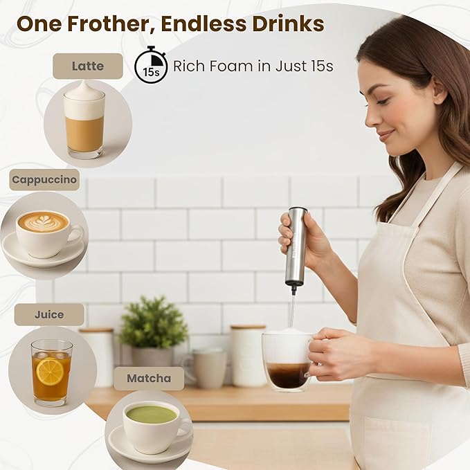 Rechargeable Milk Frother Battery Operated,2-Speed Portable Travel Frother,Electric Milk Foamer Coffee Frother for Latte, Cappuccino, Hot Chocolate Drink Mixer with Double Mini Whisks and USB Cable
