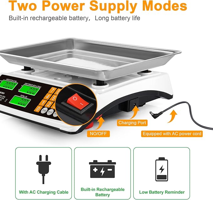 Price Computing Scale 88lb/40kg Commercial Food Scale for Produce Meat with Stainless Steel Large Platform, LCD Display, and Green Bright Backlight for Farmers Markets, Deli, （Not for Trade）