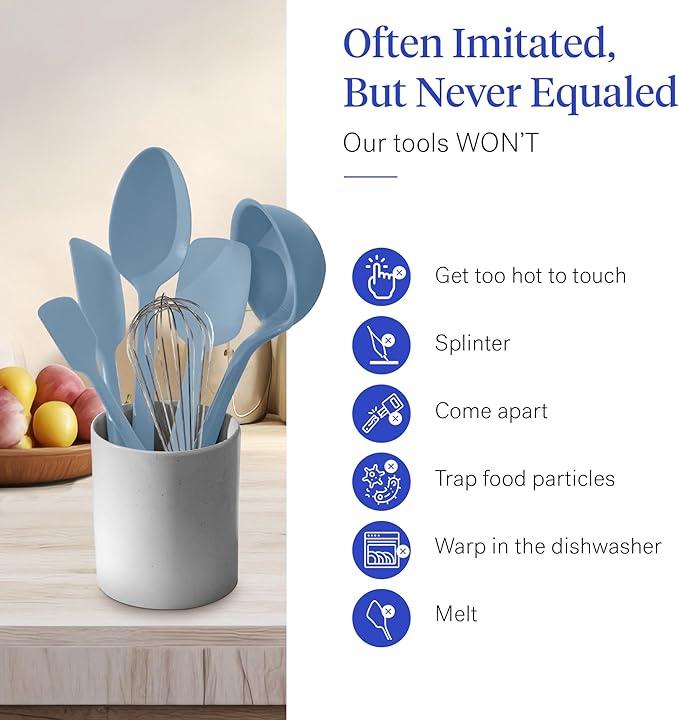 GIR: Get It Right 10-Piece Spatula Set & Silicone Utensils for Kitchen - Slate - Heat Resistant to 425°F - Dishwasher Friendly - Includes Ladle, Whisk, Potato Peeler & Kitchen Spoons