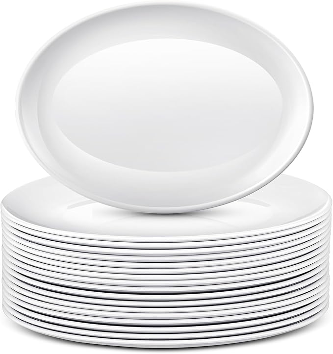 Dandat 24 Pcs 14 Inch Large Serving Platters Oval Trays White Plates Serving Dish for Wedding Party Restaurant Home Steak, Taco, Sushi, Appetizer, Cake