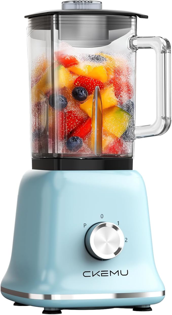Professional Blender For Smoothies, 58 Oz Glass Jar, Glass Blender Including Puree & Crush Ice Functions, 750 Watts, B02 (Blue)