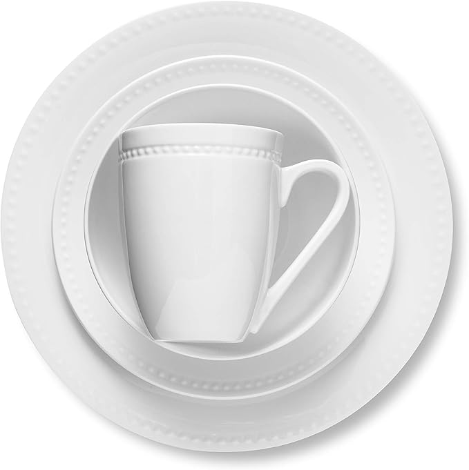 Stone lain Bone China Pinpoint Embossed 32 Piece Dinnerware Set, White