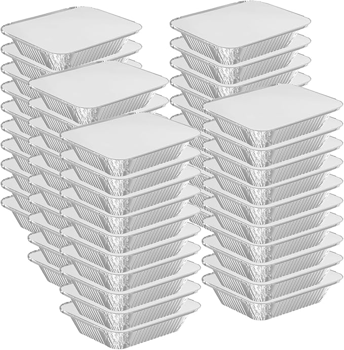 WANBAO 100 PACK 8.3"x6.2" Disposable Tin Foil Pans with Lids 2.25LB Aluminum Pans To Go Containers for Cooking, Baking, Catering Party Meal Prep, Take Out, Freeze