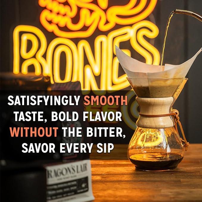 Bones Coffee Company From Dusk Till Donuts Jelly Donuts Flavored Coffee, Medium Roast Low Acid Arabica Beans Compatible with Auto drip and French Press Coffee Maker, 12 Oz Ground