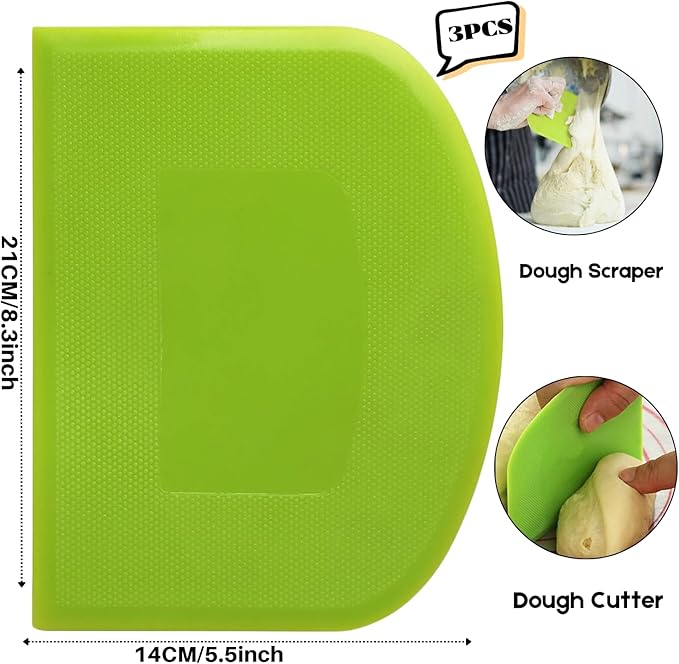 SURDOCA Dough Scraper Bench Scraper - 3P 8.3x5.5" Plastic Flexible Bowl Scraper, Sharp Edge & Angles Cake Scraper. Non-Slip Bakeware Decorating Tools Sculpting & Modeling Tools - Yellow+White+Blue