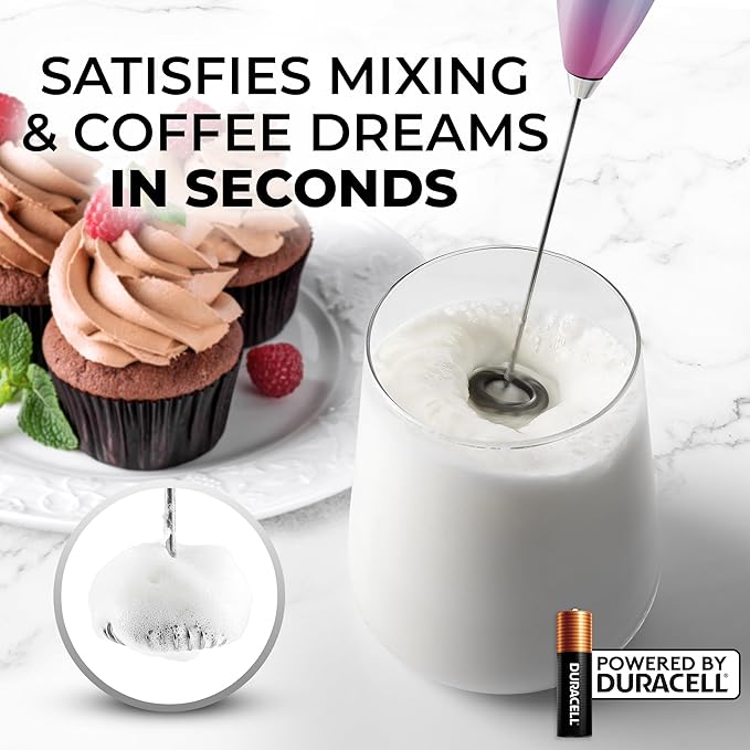 Zulay Kitchen Handheld Milk Frother with Duracell AA Batteries – Ultra Fast Electric Mixer & Foam Maker, Easy-Clean Drink Mixer for Coffee & More - Teal Pink Fade