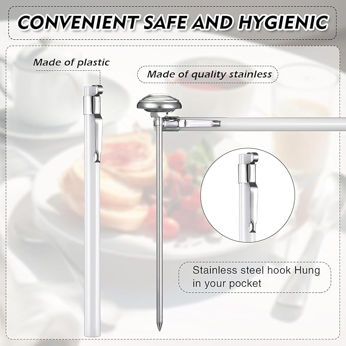 Xuhal 6 Pcs Stainless Steel Kitchen Thermometer with 5 Inch Long Stem 1 Inch Dial Thermometer Milk Frothing Food for Oven Probe Meat Grill BBQ Cooking Chocolate Water(White)
