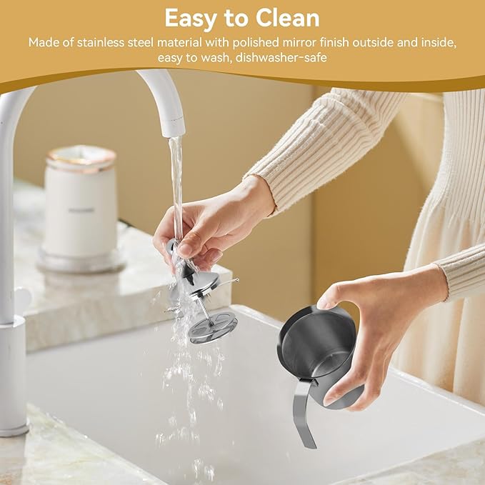 Manual Milk Frother, 400ml/14oz Stainless Steel Creamer Frother Milk Steamer Latte Cappuccino Coffee Foamer FrotherHandled Metal Creamer Foamer Pitcher With Handle Lid
