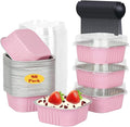 5oz/80pack Mini Cake Tins Cupcake Pan with Lids,LNYZQUS Aluminum Foil Baking Cups,Disposable Ramekins Small Brownie Muffin Pans Mini Cheesecake Containers for Home Bakery-Pink