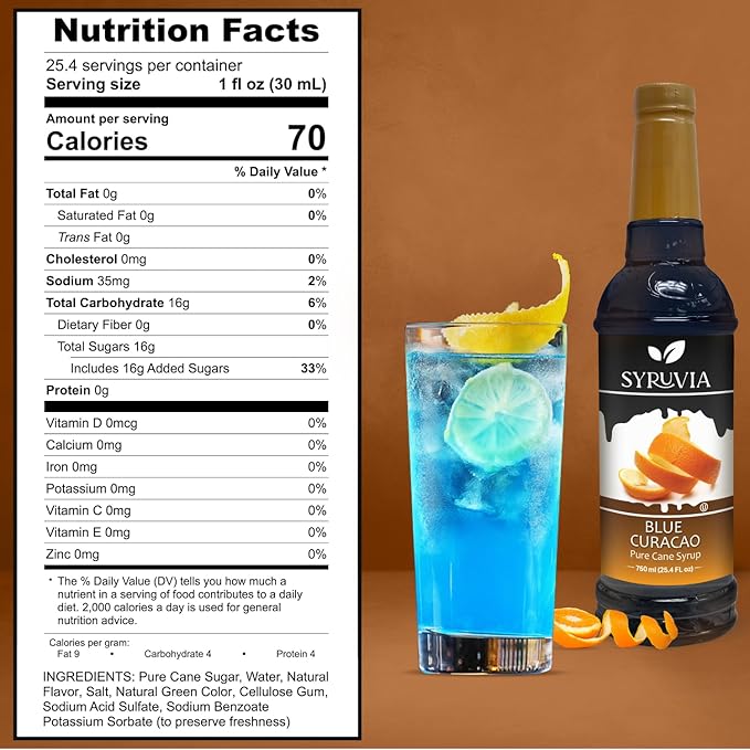 Syruvia Chocolate Chip Cookie Dough & Blue Curacao Syrup - 25.4 fl oz. Premium Coffee Flavoring Syrup. Kosher, and Gluten-Free. Ideal for Enhancing Drinks, Sodas, Shakes, Desserts, and More.