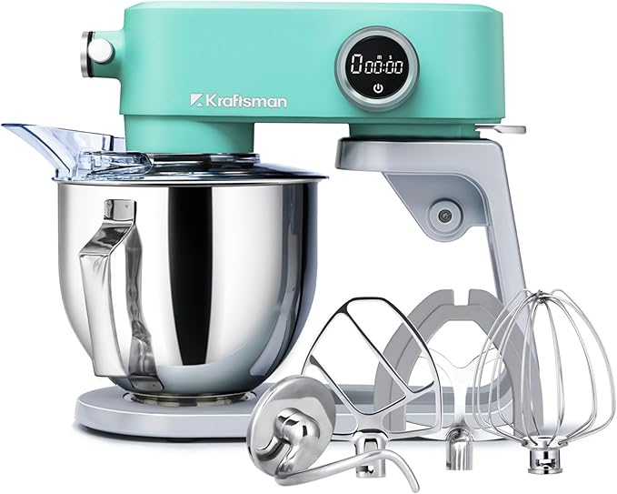 All-Metal Stand Mixer 5.3-Quart - Professional Kitchen Electric Food Mixer with Stainless Steel Mixing Bowl & Attachments for Baking, Dough & Cake, 8-Speed Control & Timer (Blue)