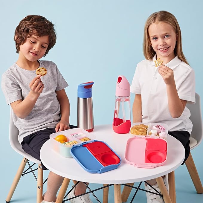 b.box Mini Lunch Box, Bento Box for Kids, Snack Container with 2 Leak Proof Compartments, Reusable Snack Containers with Lids, Kids Lunch Boxes Ages 3+, BPA Free, 4 1/4 Cup Capacity (Indigo Rose)